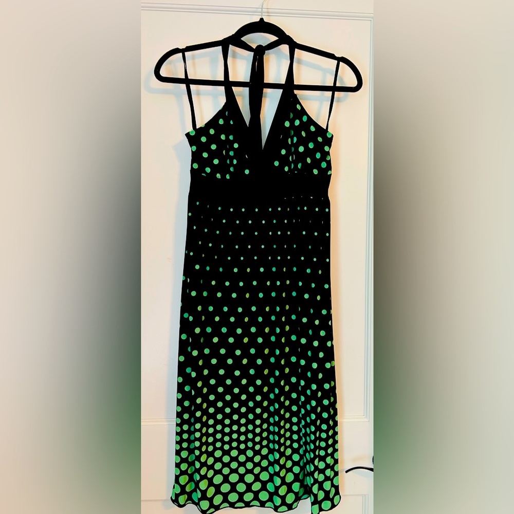 Black and Green Polka Dot Halter Dress